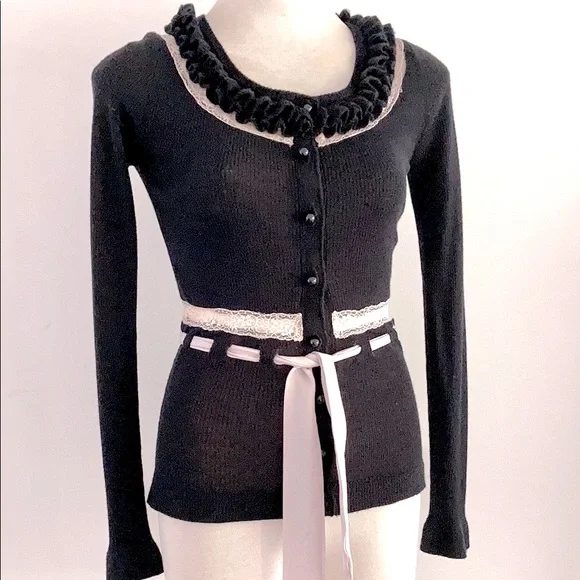 Y2k ALANNAH HILL 100% merino Cardigan with silk ties SIZE 6 - Picture 1 of 15